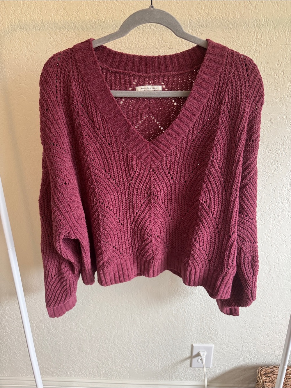 American Eagle Outfitters V-Neck Open Knit Sweater - Mauve